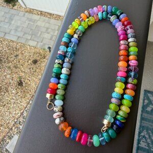 Stunning Lynn Rachel Rose Wild Peacock gemstone necklace with 14 K hardware, 23"